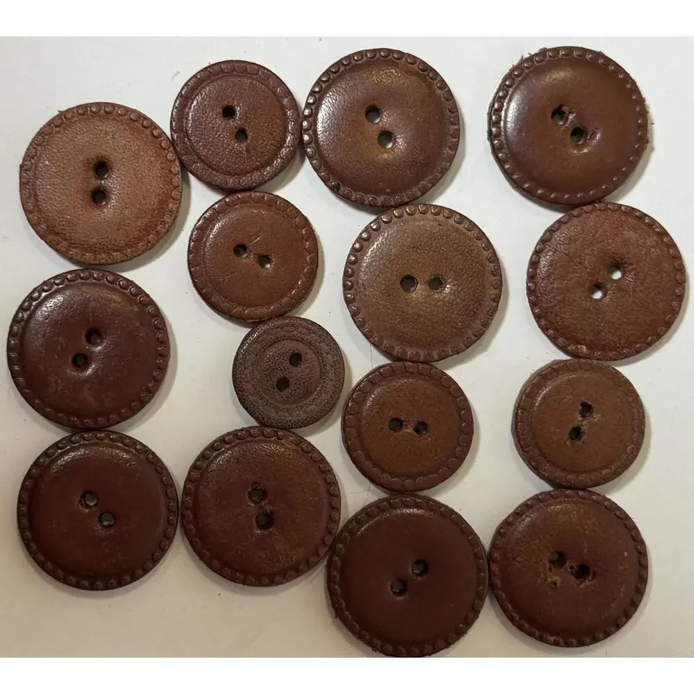 Vintage Lot of 15 Genuine Leather 2 Hole Buttons